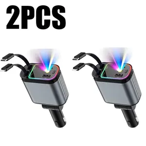 2PCS Aromatic Starlight In Car Roof Retractable Car Charger with Lightning Cable, Dual Charge Port, Fast Charging Adapter - Automotive Vehicle Red