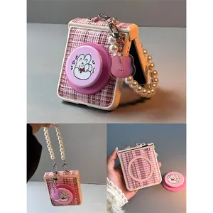 Sweet Magnetic Pink Case with Bunny Pendant Bracket Pearl Bracelet for Samsung Galaxy ZFlip7 ZFlip 6 ZFlip 5 Z Flip4 3 Cover