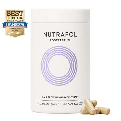 Nutrafol Postpartum Hair Growth Supplements, Breastfeeding-friendly, Clinically Tested for Thicker Hair and Less Shedding - 1 Month Supply