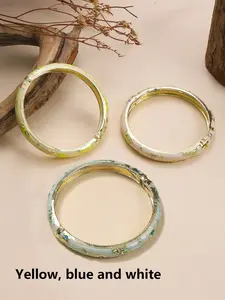3 Pcs Enamel Bracelets, New Fashion Drop Enameled Women's Bracelets, Elegant Jewelry Gift for Women and Girls, Fashionable Bangles