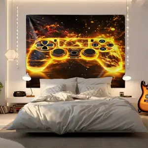 Fiery, Decorative PlayStation Controller Digital Print Tapestry, Wall Tapestry and Wall Hanging for Gamers, Vibrant Gaming Decor, Intense Flames & Electric Sparks Design, Perfect for Bedroom, Gaming Room or Living Space Decor, Eye-Catching Wall Art