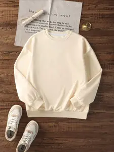 Women's Fall Winter Casual Loose-Fit Round Neck Pullover Sweater Top, Comfortable Solid Color Knitted Long Sleeve Shirt