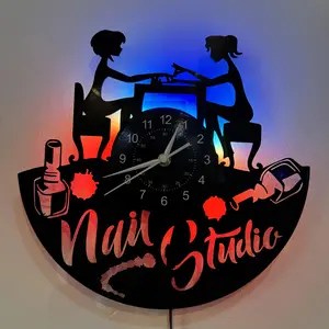 Ddzio Silent LED Wall Clock with Color Changing Lights, Nail Salon Theme, Easy Installation, Ideal Gift for Beauty Lovers