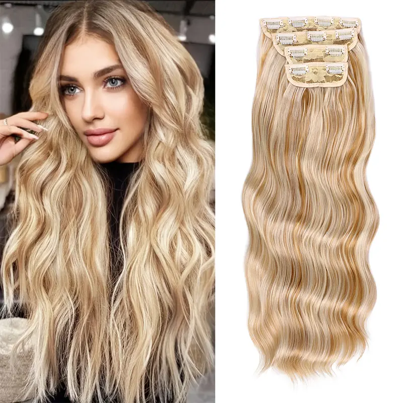 Clip in Hair Extensions Clip in Long Wavy Synthetic Hair Extension 4PCS Thick Hairpieces For Women