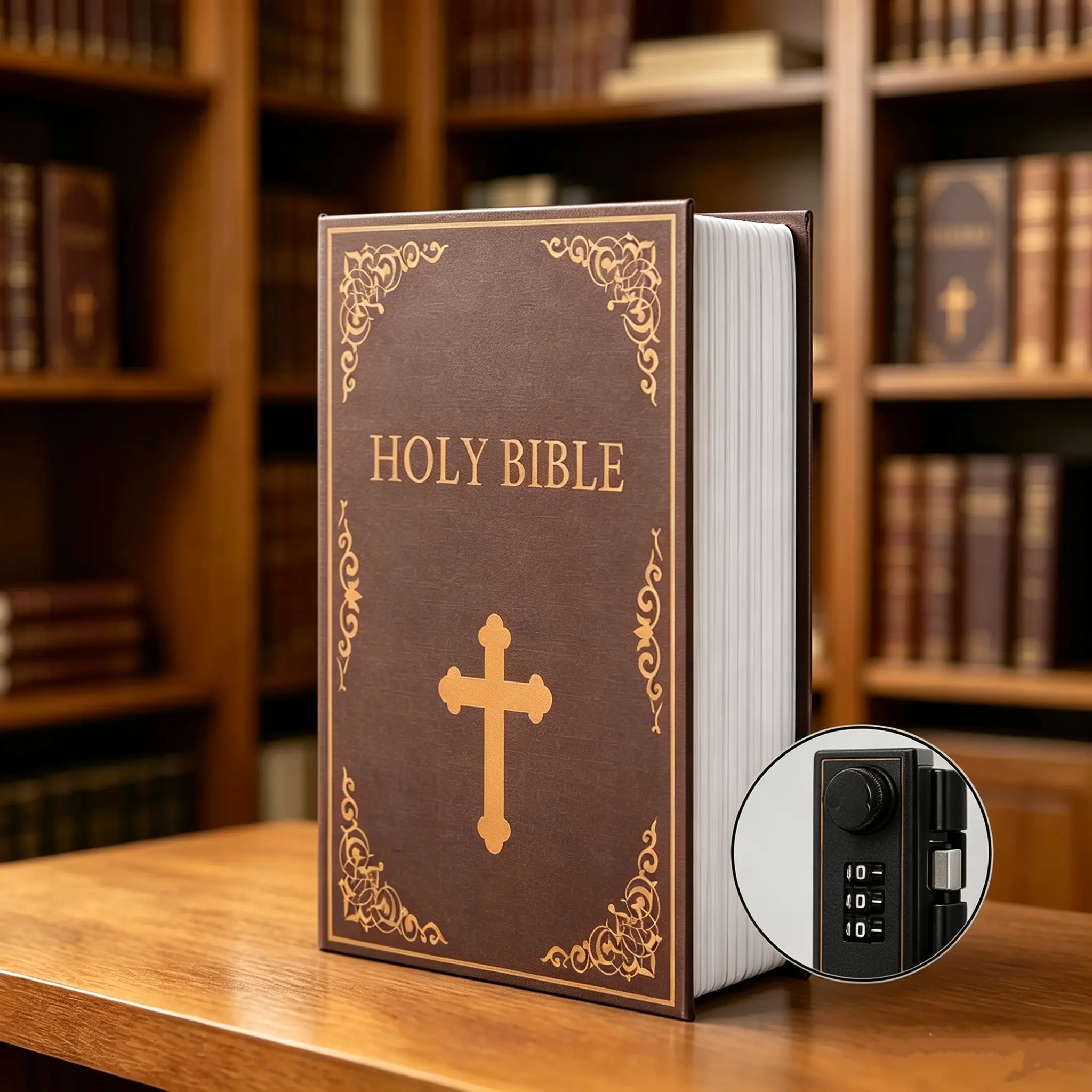 Vintage Bible Diversion Book Safe Combination Lock Hidden Secret Storage Box Home Office Café Bookshelf Decor