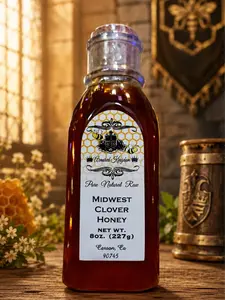 The Armored Kingdom Premium Midwest Clover Flavor Raw Honey Bottle - Sweet, Natural, Healthy