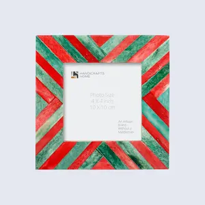 Handicrafts Home Photo Frame Chevron Art Inspired Handmade Gift Photo Frames Green & Red 4x4