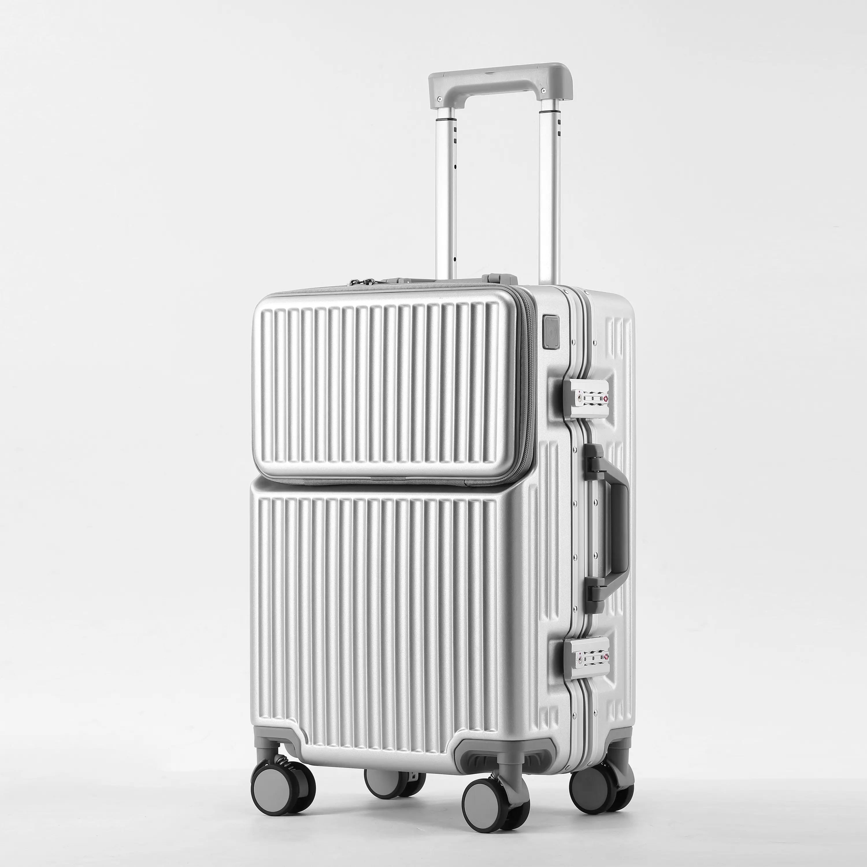 20 Inch Cabin luggage Multi-Functional Front Opening Tsa Lock Hard Shell Aluminum Frame Rolling BusinessTravel  Suitcase,Carry-On Luggage with Smooth Spinner Wheels