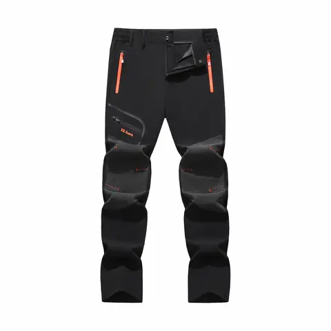 Men's Polyester Blend Softshell Hiking Pants - Fitted, Figure-Flattering, Lightweight, Leakproof Waterproof, Wear-Resistant, 4-Zipper Large Pockets, Outdoor Utility, Ideal for Hiking, Rainy Weather Climbing, Rain-Resistant Men's Pants