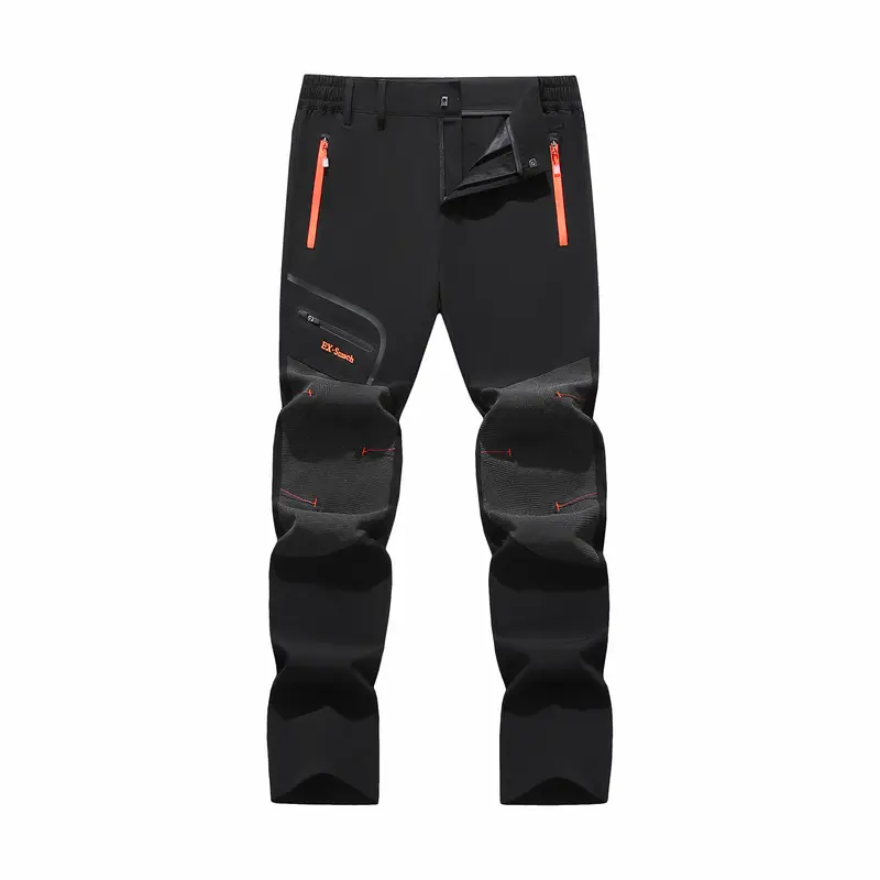 Men's Polyester Blend Softshell Hiking Pants - Fitted, Figure-Flattering, Lightweight, Leakproof Waterproof, Wear-Resistant, 4-Zipper Large Pockets, Outdoor Utility, Ideal for Hiking, Rainy Weather Climbing, Rain-Resistant Men's Pants