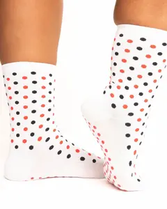 Kayla Red and Black Polka-Dot Crew Socks with Non-Slip Grip for Women Fun Vibrant Design 60% Cotton 32% Nylon 3% Elastane One Size Fits Most