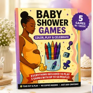 5 Baby Shower Games in 1 Book.  Color, Play & CELEBRATE for up to 50 players
