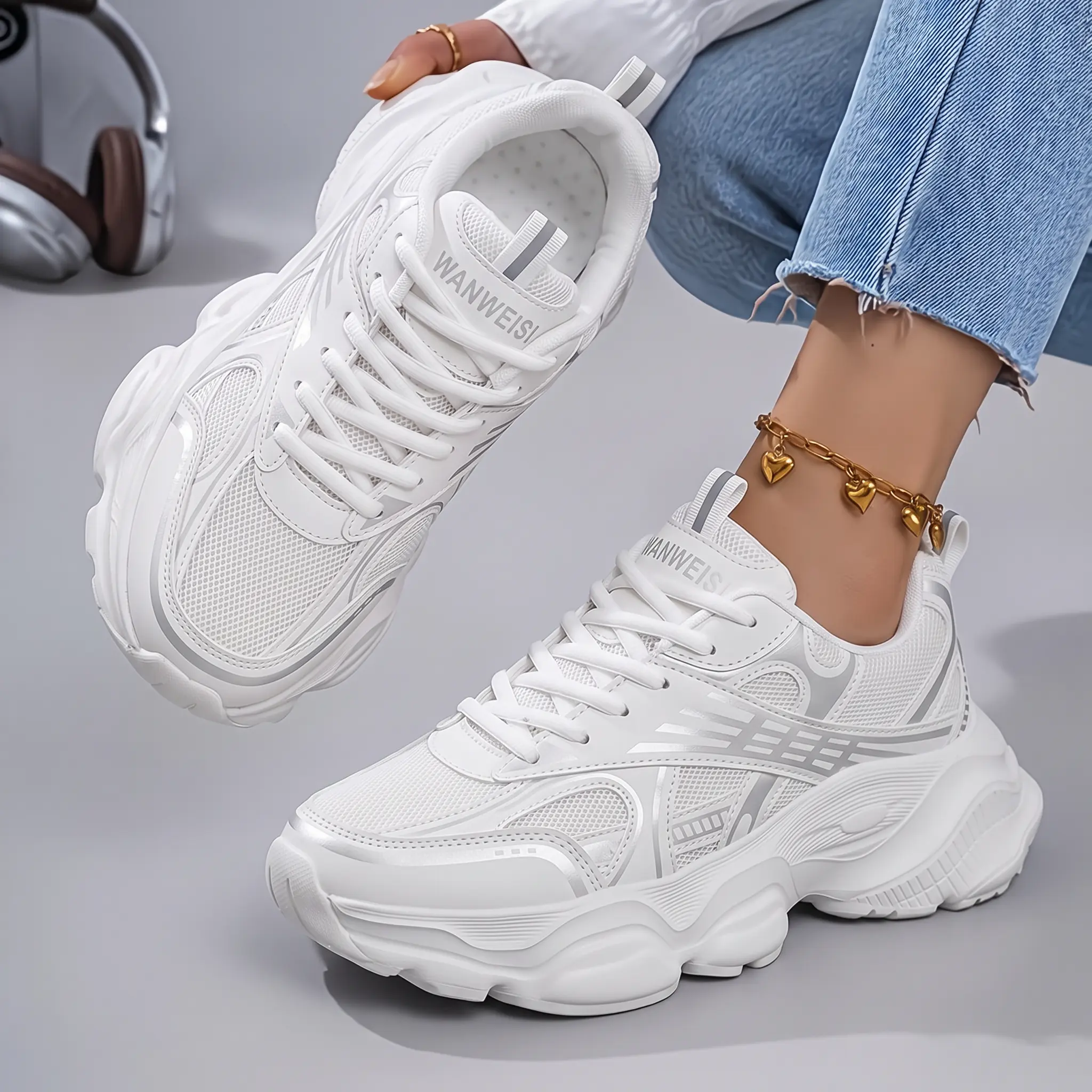 Women's Chunky Low Top Casual Sneakers - Comfortable, Stylish Design with Breathable Mesh Upper, Durable Non-Slip Sole, Round Toe for Daily Walking & Streetwear Fashion