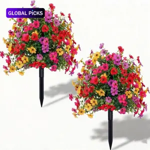 2 Bundles Artificial Violet Rose Bushes, Outdoor UV Resistant Waterproof Artificial Fake Flowers 2 pcs, Decorative Flowers, Garden Porch Patio Decor, Low Maintenance No Watering Needed #GLOBAL PICKS