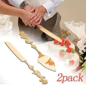 2 Pcs Cake Cutting Set for Wedding, Personalized Gold Cake Knife and Server Set, Custom Cake Serving Set, Engraved Pastry Pie Server Cake Pizza Cutter, Birthday Bridal Gift