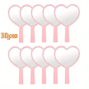 10pcs Heart-Shaped Handheld Makeup Mirrors - Portable, No Battery Needed, Perfect for Women & Princess Parties, Mini Mirror, Gift