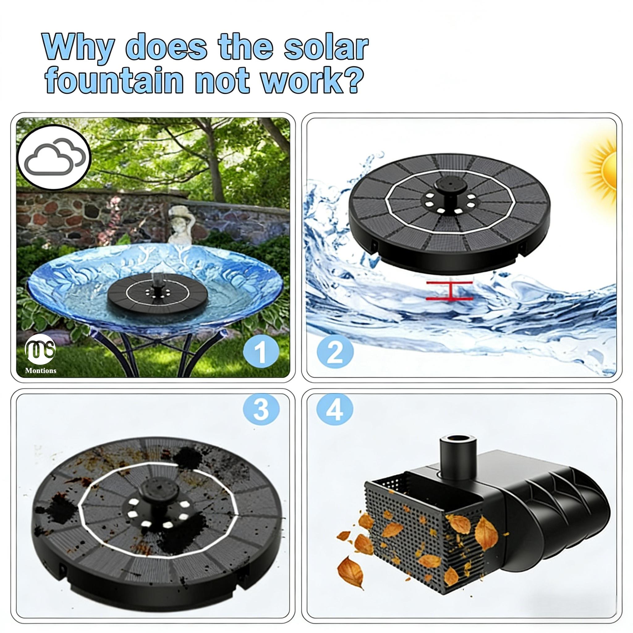 Montions Solar Water Fountain 2026 Upgrade 3.5W with 8 LED Lights 7 ...