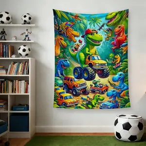 Dinosaur World Art Print Tapestry, Fun Jurassic Design, Easily Covers Wall Imperfections, Low-Cost Space Transformation, A Whimsical Bedside Backdrop, Living Room Wall Decoration.