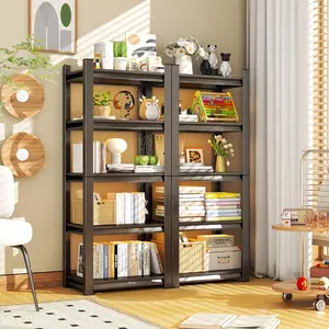 5-Tier Metal Adjustable Bookshelf| Easy-Assembly Storage Cabinet, Modern Style Bookshelf for Living Room, Bedroom, Home Office, Black Frame