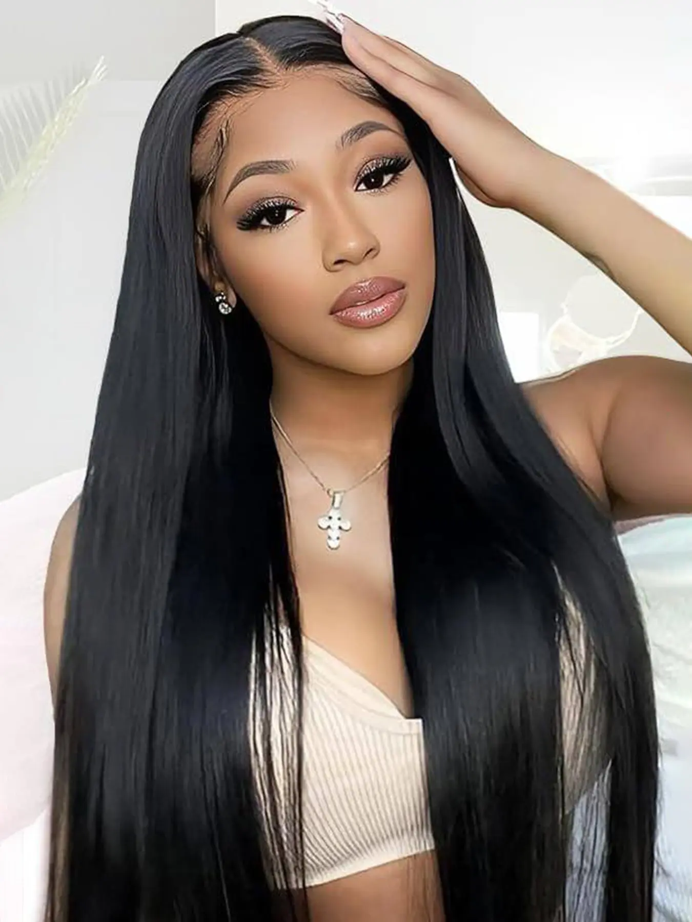 180% Density Straight Human Hair Wig 13X4 T Part Lace Front Wig Full Edges Swiss HD Lace Natural Hairline Hair Wig Lace Frontal Wig Natural Straight Wig For Women
