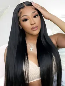 180% Density Straight Human Hair Wig 13X4 T Part Lace Front Wig Full Edges Swiss HD Lace Natural Hairline Hair Wig Lace Frontal Wig Natural Straight Wig For Women