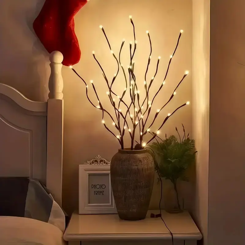 2-Pack Artificial Branch LED Lights, Battery Operated LED Decoration Lamp, Creative LED Lighting, Atmosphere Light with 20 LEDs Per Vase, LED Lighted Corner Lights for Home, Romantic Bedside, Christmas, Halloween and Wedding
