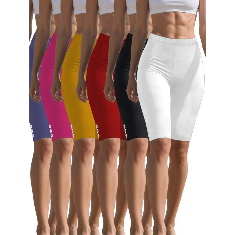 6 Pack Women's High Waist Yoga Pants - High Stretch Solid Color Sweatpants with Fake Button Detail, All Seasons Machine Washable Fitness Casual Pants (Red/Turquoise/Beige/Olive), Yoga Pants