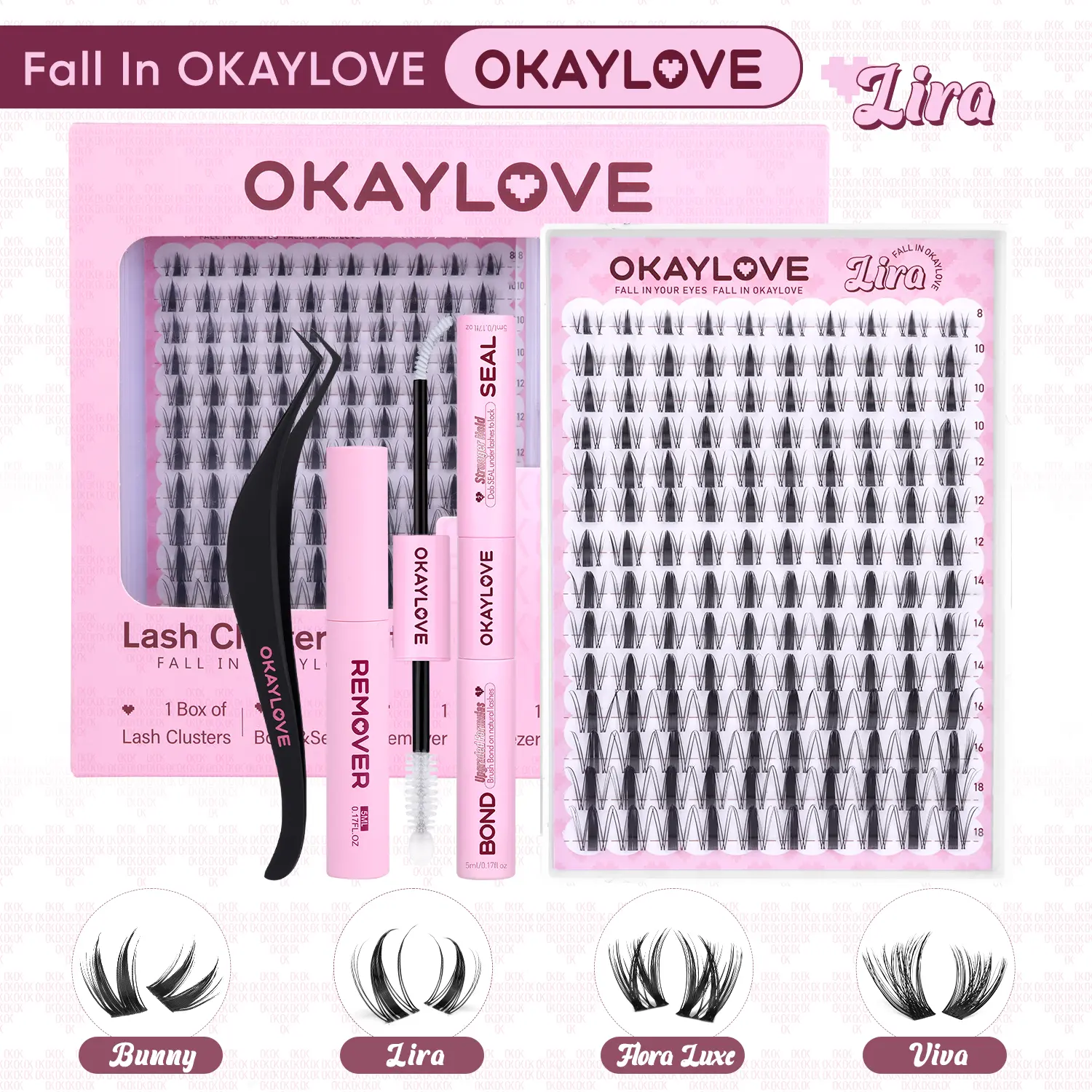 OKAYLOVE Lira Lash Clusters Kit Okaylovelashes with Long-lasting Lash Bond and Seal,Tweezers and Remover for DIY Eyelash at Home for Natural Makeup Girl Gifts #Summervibes DealsForYouDays