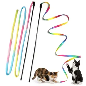 Interactive Rainbow Cat Charmer Teaser String for Kittens - High-Elastic Wand with Soft Satin Fabric - Indoor Cats Exercise Toy Gift