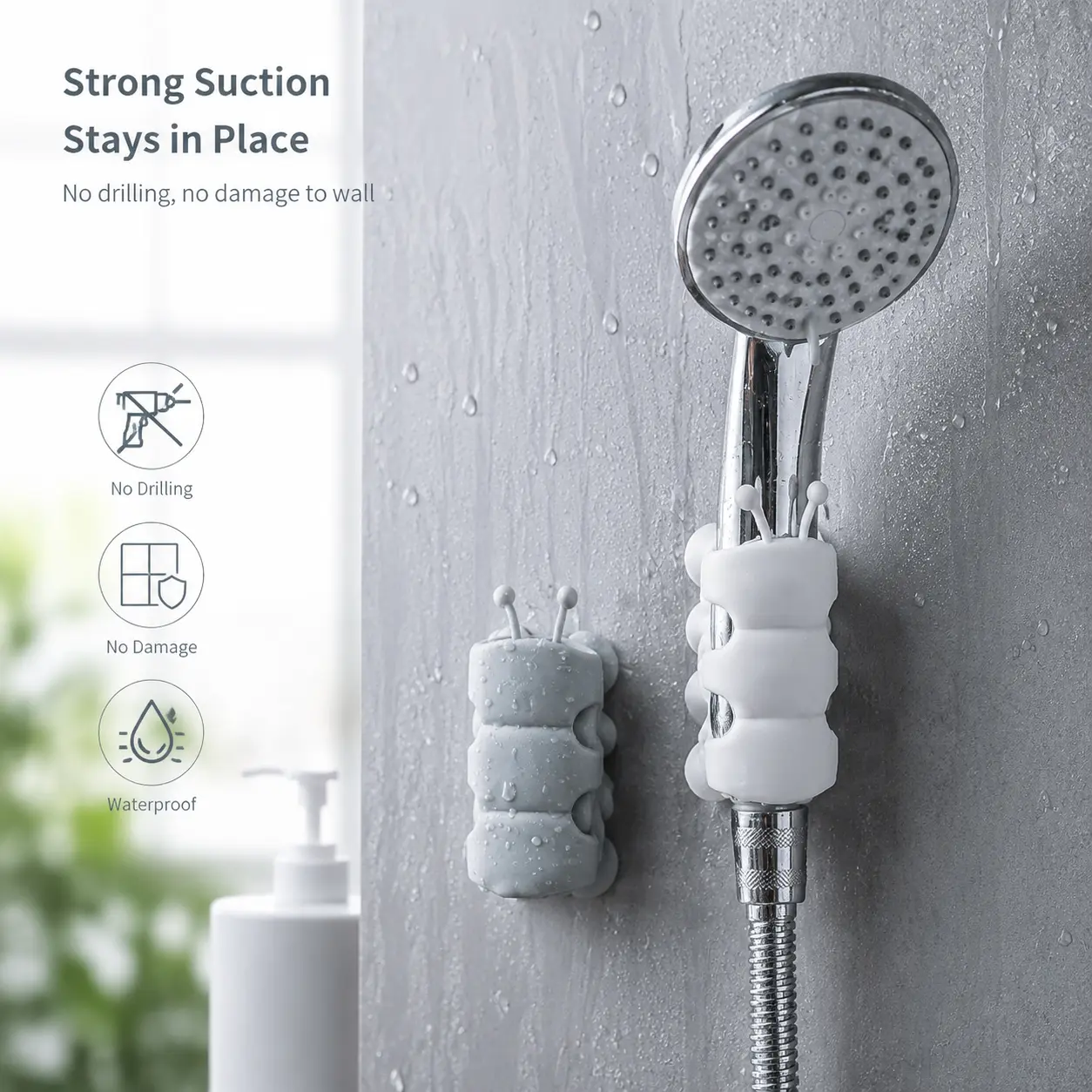 1 Count Silicone Shower Suction Cup Holder, Nail Free Waterproof Removable Bracket for Bathroom Shower Head Placement
