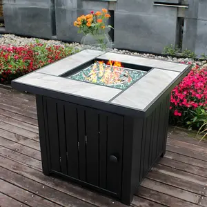 30" Propane Fire Pit with Real Ceramic Tabletop, 50000 BTU Gas Fire Pit Table with Lid & Glass Rock, Outdoor Fire Pit for Dining or Party, Firepit for Outside, Patio, Garden, Yard