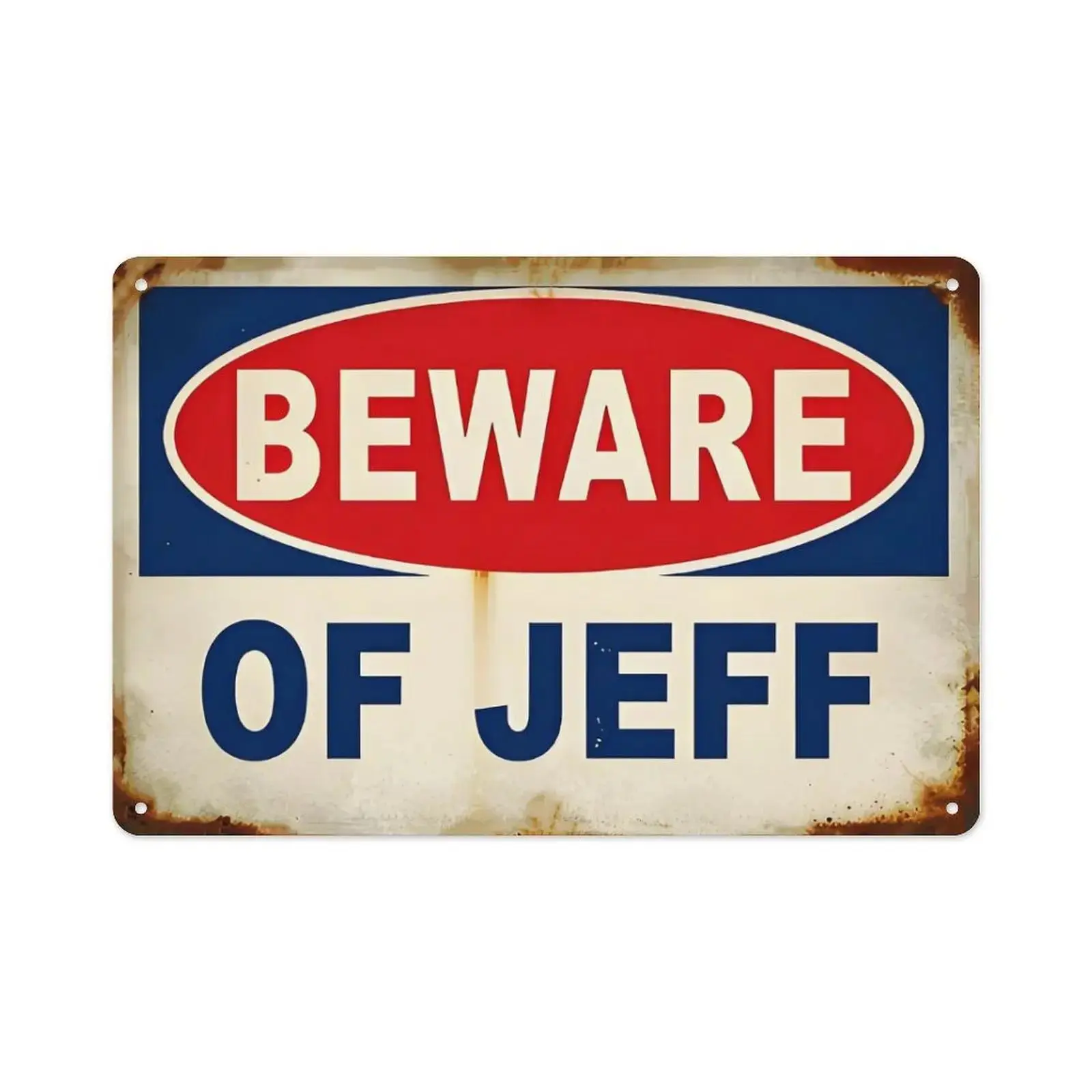 8"×12"(20×30cm) Vintage Distressed Aluminum-Metal "Beware of Jeff" Home Sign, Funny Warning Wall Hanging, Custom Name Plaque for Porch, Universal Daily Man Cave Novelty Gift, Rustic Art