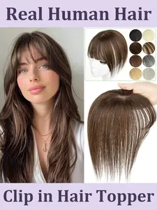 Human Hair Topper 8inch-14inch 5X9cm Base Net Real Natural Straight Top Human Hair Piece Center Part with Air Hair Bangs Thinning Hair for Women Hair Topper Clip