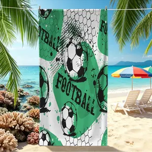 Graffiti Football Beach Towel, Green Soccer Pool Towel, Quick Dry Absorbent Camping Towel, Lightweight Bath Towel Blanket for Boys Teens, Sports Fans, Beach, Pool, Swimming, Travel, Summer Use