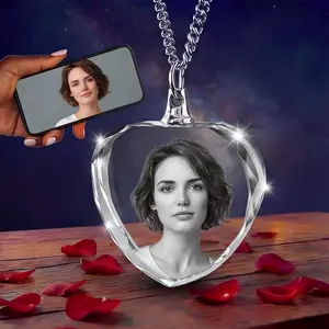 Custom Photo Pendant Necklace | Personalized Image with Laser Engraved Picture, Fashion Synthetic Stone, Unique Commemorative Gift for Family, Loved Ones, Thanksgiving, Christmas, New Year - , Heart Theme