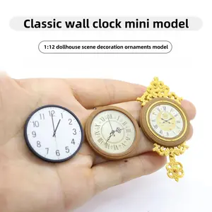 Miniature Vintage Wall Clock Model, Plastic Material Decorative Watch, No Power Needed, Perfect for Dollhouse Scene DIY Decoration
