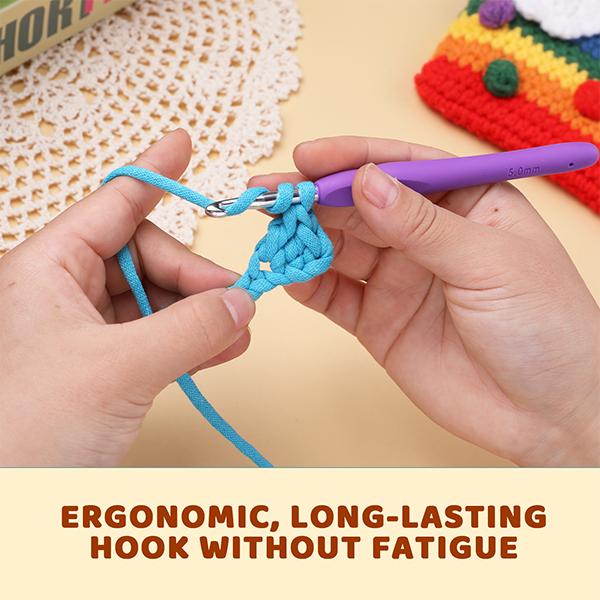 Harxvto 50 Pcs Complete Crochet Kit for Beginners, 14 Sizes Hooks with Ergonomic Grip Soft Handles for Arthritic Hands, All-in-One Knitting Supplies with Case - Ideal Gift for Mom & Craft Lovers