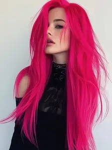 Hot Pink Lace Front Wig Mira Cosplay Wig 26inch Long Straight Hair Wig 13*4 Lace Frontal  Anime Cosplay High Quality Fibers