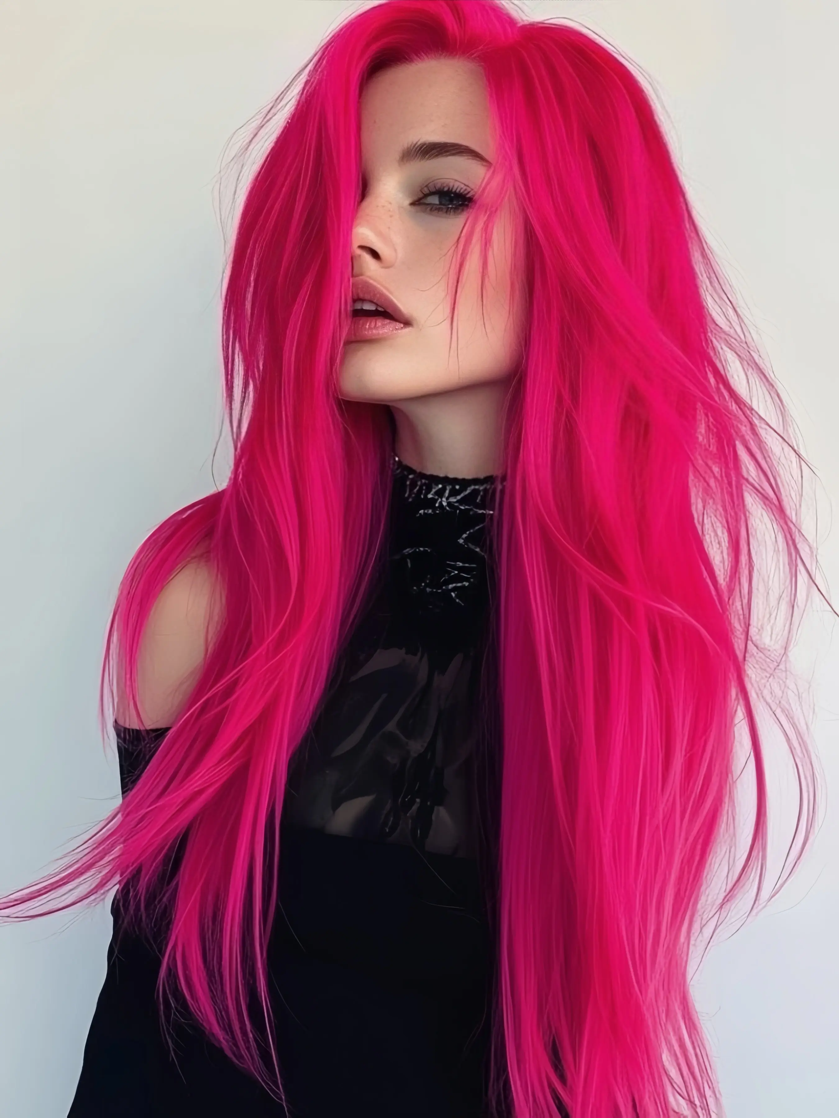 Hot Pink Lace Front Wig Synthetic Hair Wig Mira Cosplay Wig 26inch Long Straight Hair Wig 13*4 Lace Frontal  Anime Cosplay High Quality Fibers Natural Look Long Length Synthetic Wigs