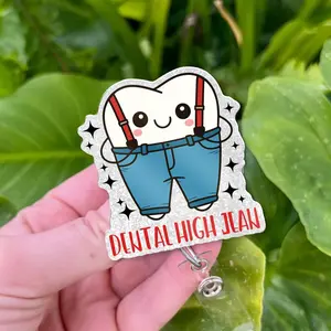 Funny Dental Badge Reel – Retractable Cute ID Badge Holder with Alligator Clip Gifts for Dental Hygienist Assistant Hygiene Student Dentist, Tooth High Jean Accessories Must Have