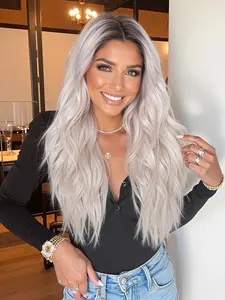 Topshe Lace Front Wig Cap, Fiber Hair, Gradient Platinum Long Curly Wool Curls, Heat Resistant, Daily Party Christmas Halloween Valentine's Day Wear