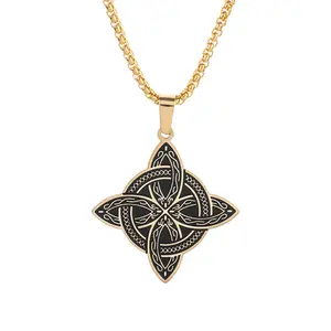 Stainless Steel Square Chain Witch Knot Choker Necklace Luck Jewelry