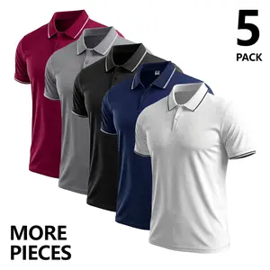 Men’s Short-Sleeve Polo Shirt, 5-Pack Striped Design — Ideal Workwear, Perfect for Casual Daily Wear, Great Gift