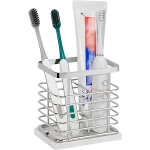 Holder, Luxurious Metal   Holder with Marble Base for Bathroom, Multi-Slots Openwork Design, Bathroom Accessory for Storage and Organizer (Small, Chrome)