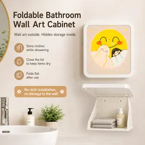 No-Drill Foldable Bathroom Cabinet, Waterproof Wall-Mounted Storage for Towels & Clothes, Perfect for Small Bathrooms
