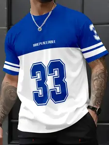 Men's 3D Printed Summer Street Fashion Round Neck Sports Gym Athletic Clothes Short Sleeve T-Shirt, Casual Comfortable All Season Wear