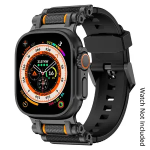 Sport Band for Apple Watch Ultra 2/Ultra 49mm - Rugged Military-Grade Silicone with Stainless Steel Connector | Compatible with All Series 10-4 & SE | Waterproof Sport Strap (44-49mm) - Black Smart Watch Strap (Watch Not Included)