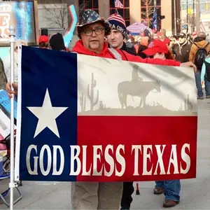 God Bless Texas Cowboy Silhouette Flag 3x5 FT 2x3Ft  - Texas State Banner with Lone Star, Desert Scene & "God Bless Texas" Text, Premium Durable Polyester, Reinforced Metal Eyelets, Perfect for Texas Pride, Ranch Decor & Outdoor/Indoor Use, Easy to Hang!