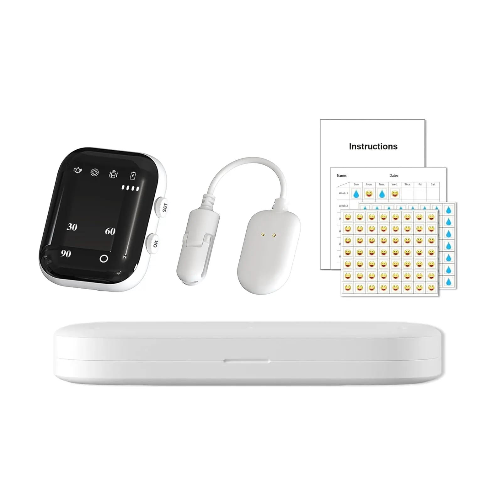 Wireless Bedwetting Alarm for Boys and Girls, USB C Rechargeable, 3 Modes, Timed, Night Potty Training Device, White
