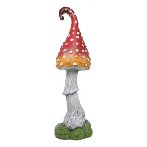 Large Fairy Garden Red White Spotted Crooked Toadstool Mushroom Figurine 23"H